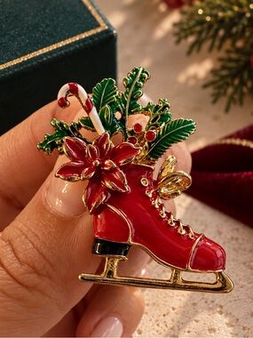 Christmas Red Ice Skate Brooch